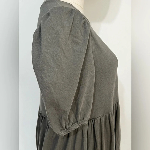 ZARA Cottagecore Tiered Olive Green Maxi Dress Short Bubble Sleeve Size Small - Picture 6 of 7